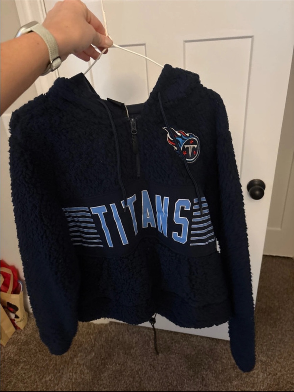 NFL Navy Titans Sherpa Pullover Hoodie